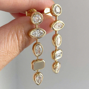 Pendientes colgantes de lujo con diamantes cultivados en laboratorio de múltiples formas, engaste lineal en bisel de oro original, para mujer, joyería fina. - Product Image 4