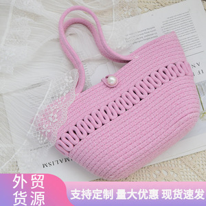 French Style Straw Woven <b>Bag</b> Horizontal Square Pearl <b>Patchwork</b> Summer Bohemian Women's Shoulder <b>Bag</b> Everyday Outfits - Product Image 3