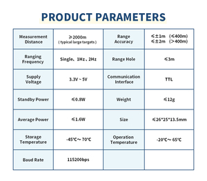 Module de télémétrie laser micro 905 nm, portée de 2000 m, qualité industrielle, petite taille, fréquence 2 Hz, indice de protection IP67, construction en alliage d'aluminium - Product Image 6