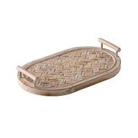 Ensemble de plateaux de service en bambou et bois tressé de style bohème, formes rectangulaire et ovale, motif en bois pour bureau, café, décoration de la maison