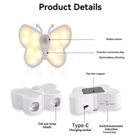 Lampe LED intelligente à détecteur de présence humaine, sans câblage, sans perçage, fixation magnétique, veilleuse à capteur en forme de papillon