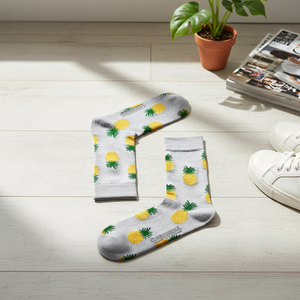 Colorful Silk <b>Socks</b> with Japanese Style <b>White</b> Pineapple Print Breathable and Lightweight One Size Fits Daily Use - Product Image 3