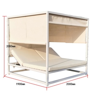 Modern Hotel Pool Beach Furniture White Aluminum Square <strong>Outdoor</strong> Double Cabana <strong>Daybed</strong> <strong>Canopy</strong> <strong>With</strong> Curtains - Product Image 5