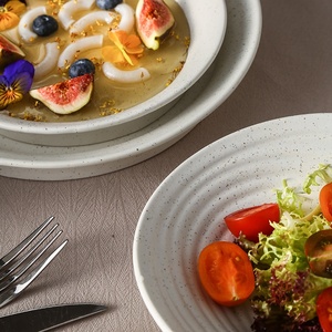 Ensemble de bols et assiettes en céramique bleu et blanc à pois, motif fruits, assiette de table occidentale pour restaurant, hôtel, vaisselle en céramique avec des points - Product Image 3