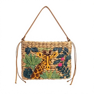 BOLSO JIRAFFE, Bolso Tote Tejido a Mano con Jacinto de Agua, Bordado Floral, Bolso de Hombro Ecológico, Bolso de Playa Boho para Mujer, Verano - Product Image 1