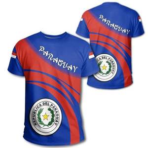 南アメリカパラグアイ国旗カラーストライプTシャツプライベートカスタムプリントロゴシャツメンズラージサイズ半袖クルーネックTシャツ - Product Image 1