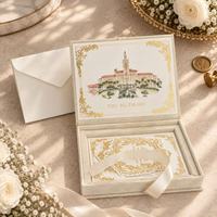 Coffret d'invitation de mariage en velours de luxe, estampage à chaud doré personnalisé, papeterie élégante, carte d'invitation monogramme