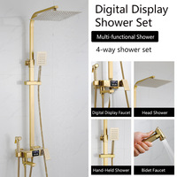 Ensemble de douche mural numérique LED en acier inoxydable et cuivre doré, de luxe moderne, pour salle de bain et hôtels