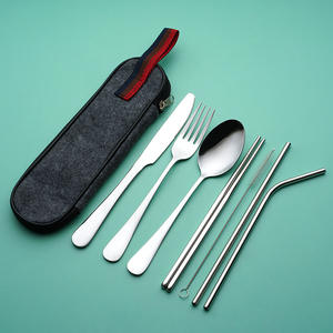 Batterie de cuisine en acier inoxydable pour camping en plein air cuillère fourchette baguettes brosse à paille 7 pièces batterie de cuisine ensemble portable avec boîte - Product Image 4