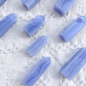 Wholesale Crystal <b>Crafts</b> High Quality Blue Agate Point Healing Blue Lace Agate Blue Banded Agate Tower Wand for Decoration - Product Image 3