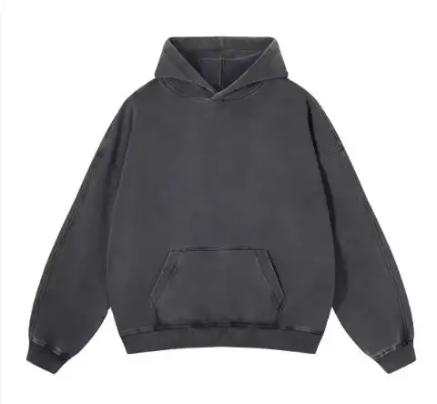 Hoodie abu-abu tua retro model baru, hoodie bertudung bahu pudar klasik, hoodie tebal fungsional, hoodie retro vintage