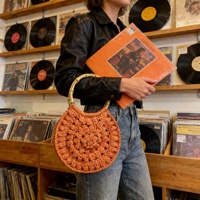 Sac à main bohème fait main au crochet pour femme, vintage, avec points popcorn 3D, en paille tressée de luxe, avec poignée supérieure, grande capacité, pour l'été et la plage