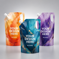 Pochette souple personnalisable réutilisable avec bec verseur pour savon liquide et gel lavant pour les mains, recharge en sachet plastique à fond plat