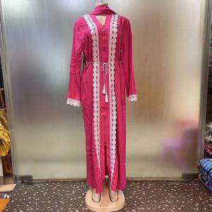Nuovo Abito Femminile 2024 alla Moda, Stile Etnico Mediorientale, Tinta Unita con Cerniera, Ricamo, Scollo a V, Ampio, Africano, Musulmano, Manica Lunga - Product Image 4