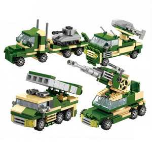 Ensemble de blocs de construction de véhicules pour enfants, 4 styles de modèles de camions et de chars, briques de construction pour enfants - Product Image 1