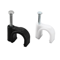 Lot de 100 attaches-câbles circulaires autobloquantes en nylon 66 de 20 mm, blanc/noir, avec support mural à clou pour câbles électriques