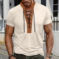 T-shirt pour homme à manches courtes, col rond, style business, grande taille, avec cordon de serrage, pour l'été américain