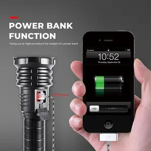 Kuyruk çekiç ile yüksek güç kendini savunma alüminyum USB şarj edilebilir Powerbank taktik fener Xhp90 Led el feneri