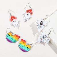 Anting-anting akrilik perempuan lucu perhiasan modis anting-anting menjuntai kreatif jaring laba-laba pelangi jamur Halloween kustom murah