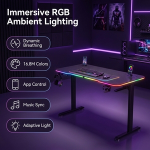 Scrivania da Gaming in Metallo con Luci LED RGB, Design Estensibile, Postazione Ergonomica per Giocatori, <span class=keywords><strong>Tavolo</strong></span> per Computer - Product Image 5