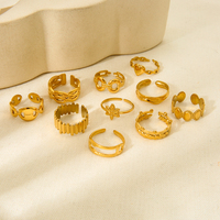 Perhiasan geometris 18K cincin jari berlapis emas jam tangan baja tahan karat rantai bunga lapisan hati lintas cincin susun pesta