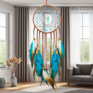 JIN PENG <span class=keywords><strong>Atrapasueños</strong></span> artesanal de 40 cm con plumas, ecológico, para decoración de pared en el hogar, bodas, cumpleaños, regalo - Product Image 1
