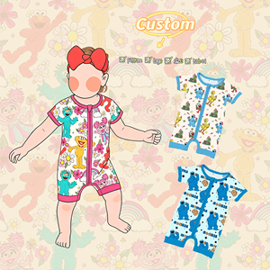 Pyjama court unisexe en bambou pour bébé, imprimé Snack Monster Vibes, sans droits de douane OEM, pour l'été - Product Image 3