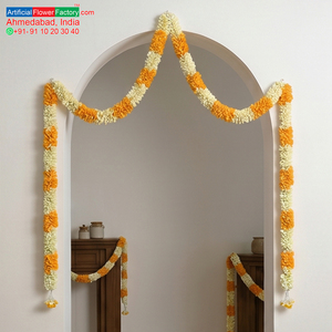 Artificial Flower Garland Orange <b>White</b> <b>Hanging</b> Decoration Marigold Style Floral Toran for Wedding Festival Home and Temple Decor - Product Image 5