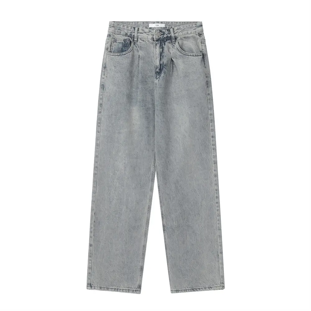 Jeans homens rua estilo minimalista solto lavado calças de comprimento reto casual calças largas perna