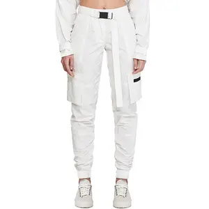 Pantalon cargo de jogging blanc à poches latérales pour femmes, nouveau, OEM, ladys, personnalisés, vêtement de rue pour filles, printemps