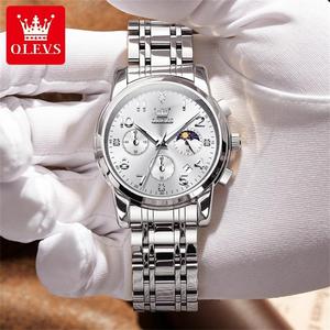   Montre à quartz de luxe 3628 en acier inoxydable multi-couleurs avec logo personnalisé, chronographe, phase de lune, étanche, tendance, OEM pour homme - Product Image 4