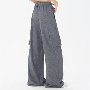 Fabricantes de ropa de mujer Pantalones de mujer Cintura elástica de algodón alto Cintura de gran tamaño Pantalones de pierna ancha de carga - Product Image 2