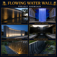 Fontaine murale moderne d'extérieur en acier inoxydable avec cascade de mailles et rideau lumineux LED RGB pour projet de décoration