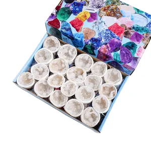 Wholesale natural spiritual healing crystal set box druzy white agate geode set box time crafts display products