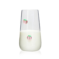 Ensemble de verres soufflés à la main en verre borosilicate avec motifs 3D de pêches intégrées, formes droite et goutte d'eau, décorations fruitées mignonnes, pour boisson