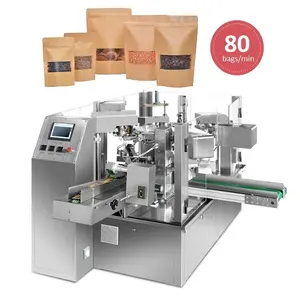 Tốc Độ Cao Hoàn Toàn Tự Động Quay 1Kg Thực Phẩm Đông Lạnh Popcorn Bánh Quy Stand-Up Pouch Multi-head Weigher Máy Đóng Gói