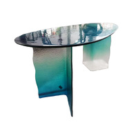 Plateau de table en verre fusionné ovale rond gris Euro, verre texturé ondulé Kasumi Nashiji, table basse en verre fusionné, comptoir en verre moulé à chaud