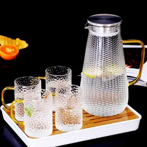 Garrafa de infusão de suco de frutas, conjunto de chaleiras para beber água, jarro de vidro borosilicado com tampa