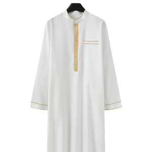 Thobe người đàn ông của áo choàng cho Trung Đông Thêu đứng lên cổ áo lỏng Arab hồi giáo phong cách trong kho Polyester - Product Image 1