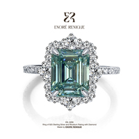 Bague de luxe en or blanc 925 en argent sterling avec moissanite verte VVS taille émeraude 4 carats, motif étoile, pour femme
