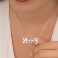 Collier personnalisé avec plaque nominative, pendentif personnalisable avec nom et pierre de naissance, en acier inoxydable plaqué or 18 carats, chaîne à maillons style hip-hop