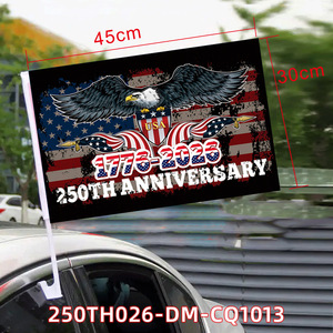 Drapeau de voiture USA 250e anniversaire 1776-2026, drapeaux patriotiques Aigle pour vitres de voiture, décoration de voiture pour le 4 juillet Fête de l'Indépendance avec mât - Product Image 5