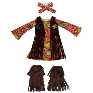 Costume <span class=keywords><strong>hippie</strong></span> pour enfants des années 60 et 70, robe rétro groovy avec bandeau et chauffe-jambes pour fête à thème d'Halloween - Product Image 6