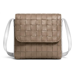 Sac bandoulière tissé pour femme Gravs en cuir véritable, style anglais, motif géométrique, sangle unique, fermeture éclair et fermoir, pour usage quotidien - Product Image 1