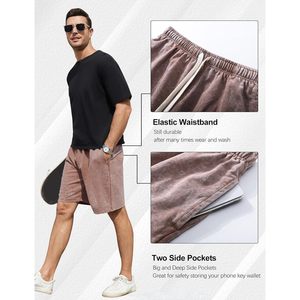 FOXA Mens Sweat Shorts Acid Washed Cotton <b>Elastic</b> Waist Drawstring Workout Jogger Pants With Pockets - Product Image 3