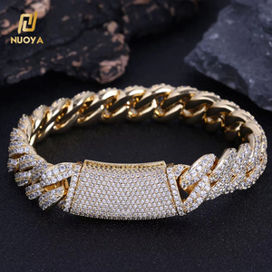 Pulsera de Cadena Cubana de Doble Hilera NUOYA de 13 mm, Chapada en Oro Blanco, Joyería Hip Hop, Cierre de Caja Curvo, Pulsera de Zirconia, Estilo Rapero - Product Image 1