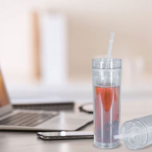 Cross-Border European Style 16Oz Double-Walled Transparent Acrylic Straw <b>Cup</b> <b>Large</b>-Capacity Environmental Protection - Product Image 3