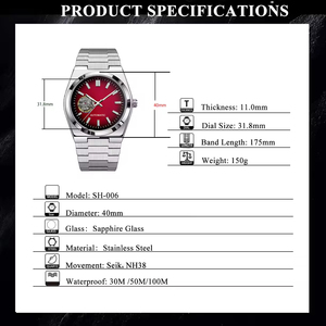 Reloj Mecánico Automático NH38 con Logotipo Personalizado OEM, Corazón Abierto, Acero Inoxidable, Cristal de Zafiro, Fabricante de Relojes de Pulsera de Marca Blanca - Product Image 2