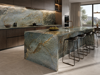 Dalles polies en granit bleu Jeriba pour dessus de table, buffets, crédences, encadrements de cheminée, dessus de meubles de salle de bain et crédences de cuisine