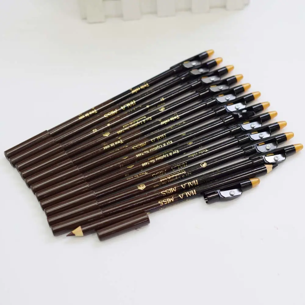 Карандаш для бровей с двойной головкой, подводка для глаз, карандаш для макияжа, чёрная, коричневая, с точилкой, P740102